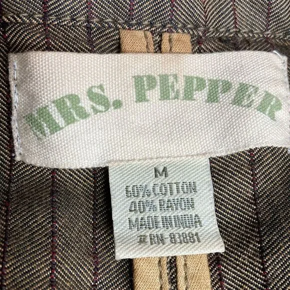 MRS PEPPER M Striped Pleated Jacket Embroidered Sleeves Vintage - Picture 3 of 15